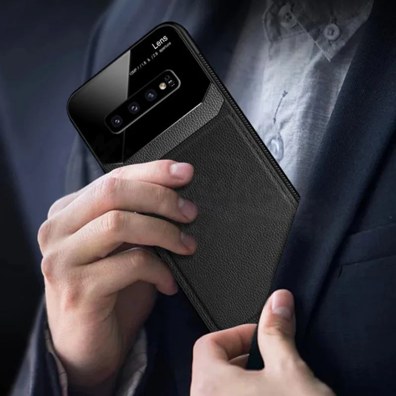 Galaxy S10 Plus Sleek Slim Leather Glass Case - Image 2