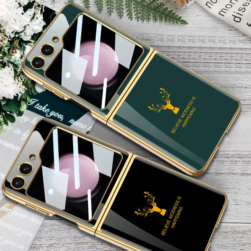 Galaxy Z Flip5 Electroplating Deer Print Glass Case - Image 6