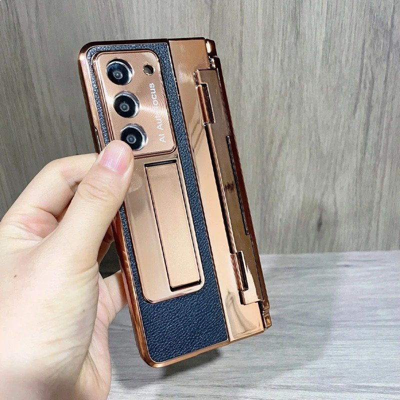 Galaxy Z Fold Series Elegant Plating Leather Stand Case - Image 5