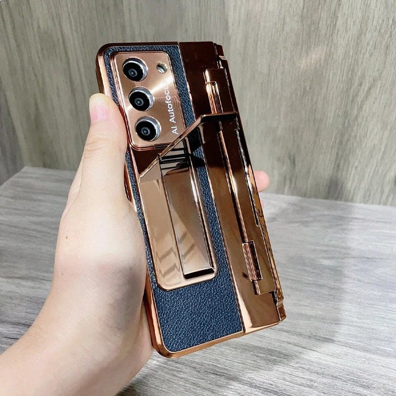 Galaxy Z Fold Series Elegant Plating Leather Stand Case - Image 6