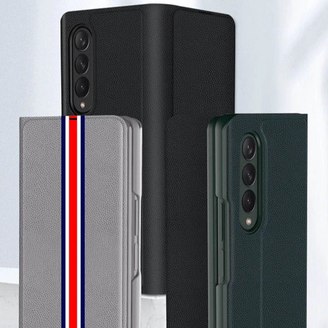 Galaxy Z Fold3 Colored Strap Leather Flip Case - Image 5