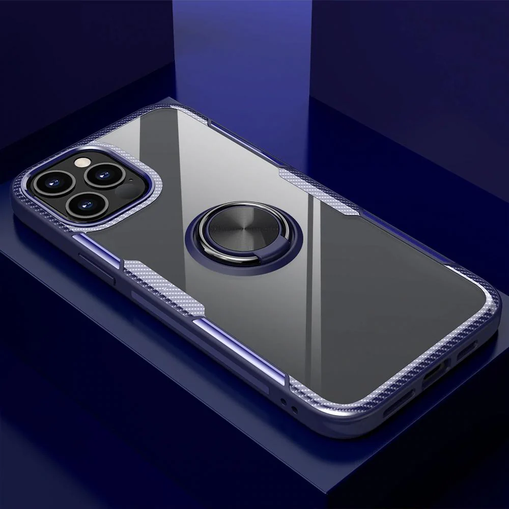iPhone 12 Pro Shockproof Transparent Metallic Ring Holder Case - Image 6