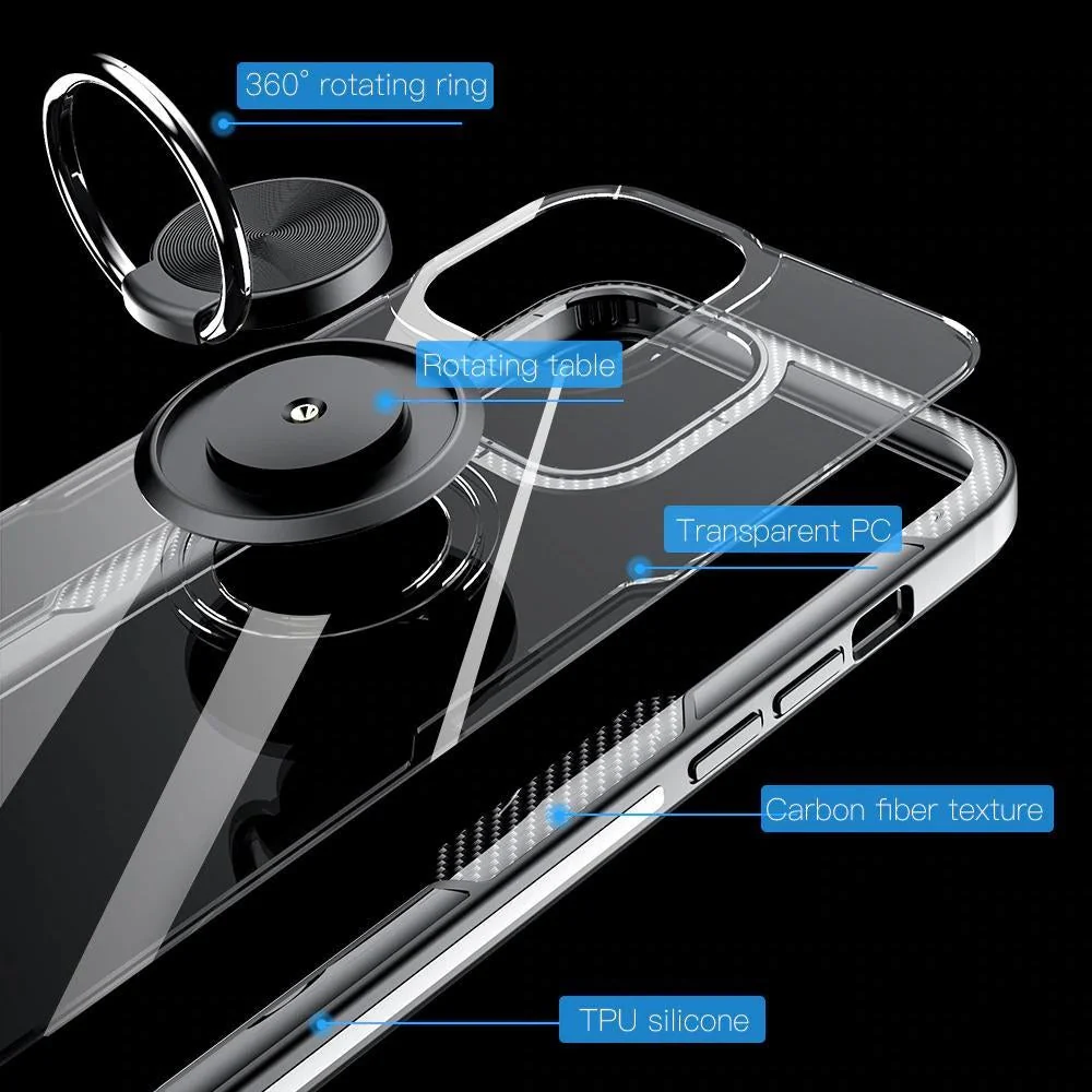 iPhone 12 Series Shockproof Transparent Metallic Ring Holder Case - Image 9