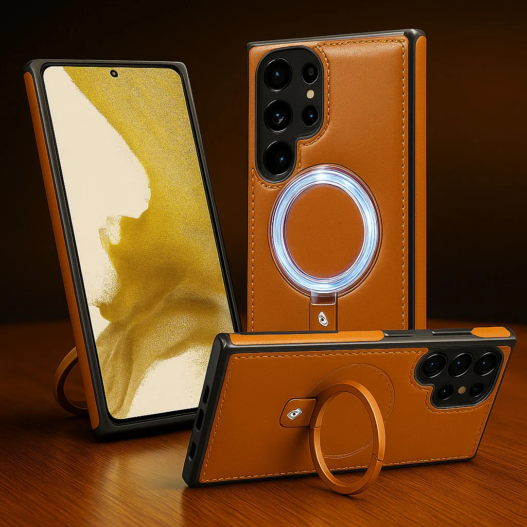 Luxe Leather Magnetic Ring Holder Case - Samsung