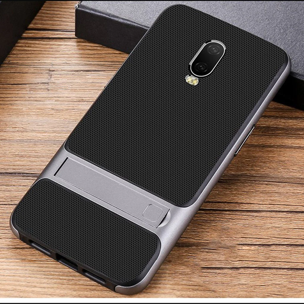 OnePlus 6T (2 in 1 Combo) Silicone Hybrid Kickstand Case + Tempered Glass - Image 6