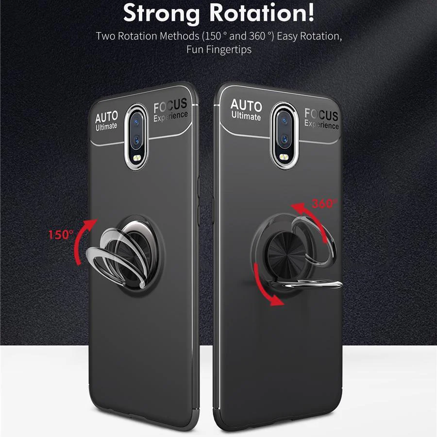 OnePlus 6T (3 in 1 Combo) Metallic Ring Holder Case + Tempered Glass + Earphones - Image 5