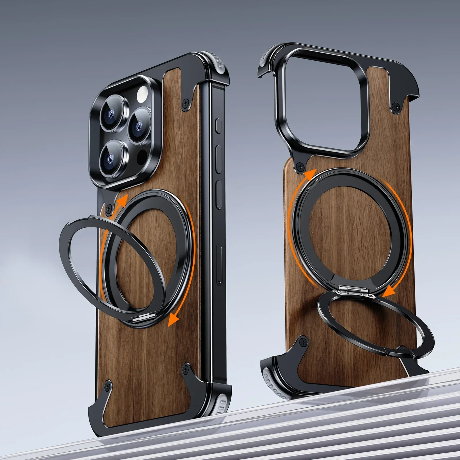 Rustic Solid Wood Metal MagSafe Case - iPhone